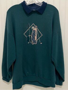 Vintage Golf Embroidery  Sweatshirt with Collar size XL